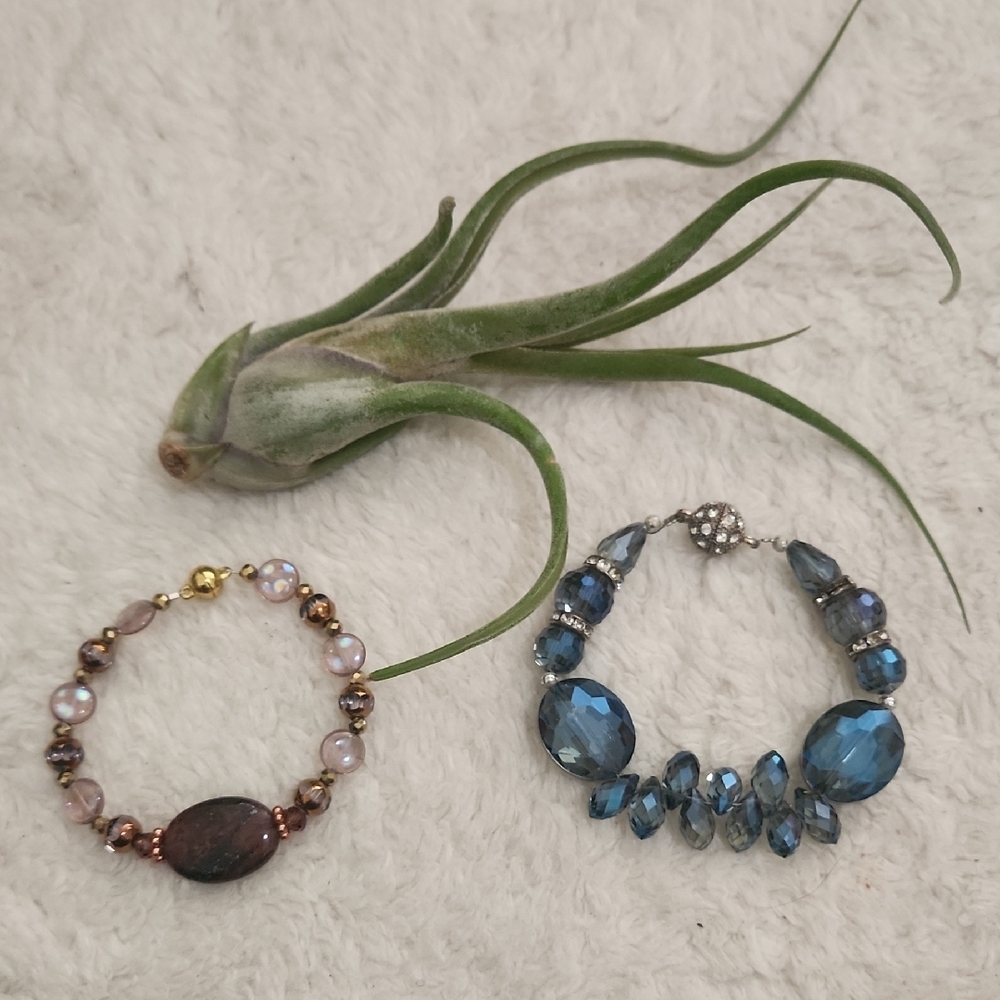 Elegant Beaded Bracelets Set - Blue and Brown
